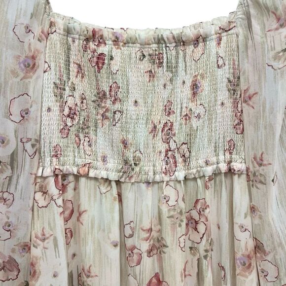 Wilfred Tempest Floral Square Neck Smocked Bodice Mini Dress Women’s Size M - Picture 6 of 11